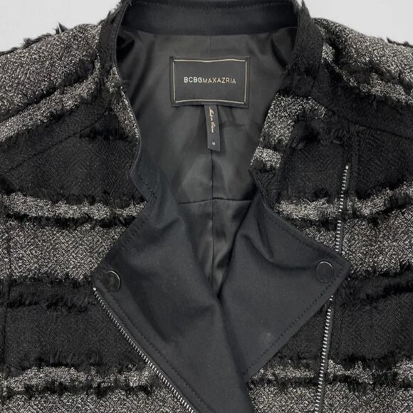 BCBGmaxazria Jaison Fringe Moto Motorcycle Style Black Gray Jacket Women's M - Picture 3 of 10